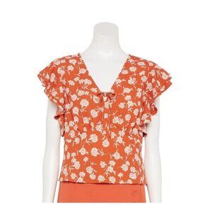 LC Lauren Conrad Women's front tie ruffle sleeve floral top Size XS Casual
